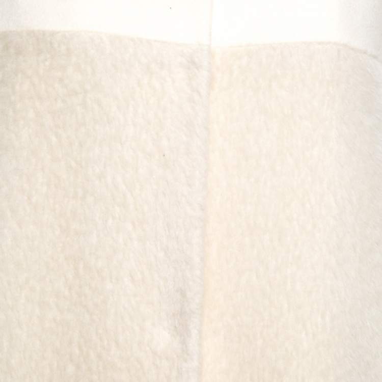 Pre Owned Etro Cream Alpaca Wool Faux Fur Mix Media Over Coat L