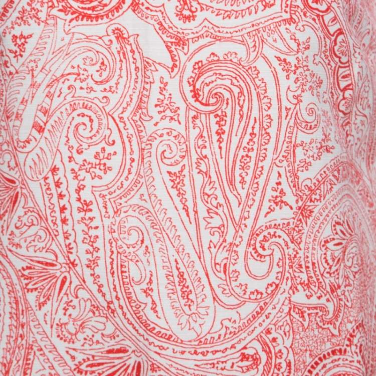 Pre Owned Etro Orange and White Paisley Print Sleeveless Top S