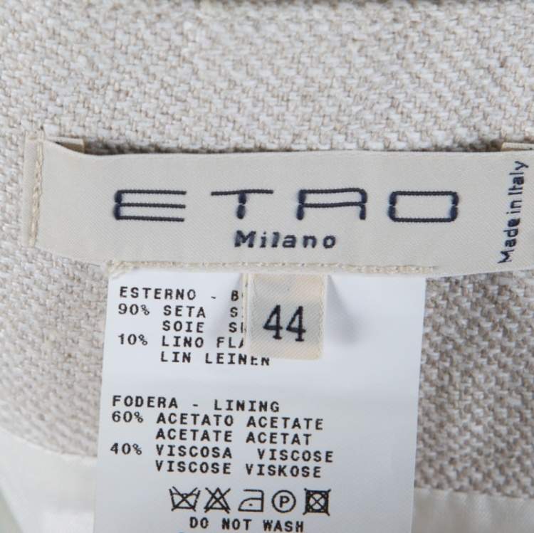 Pre Owned Etro Beige Linen Silk Paisley Printed Skirt M