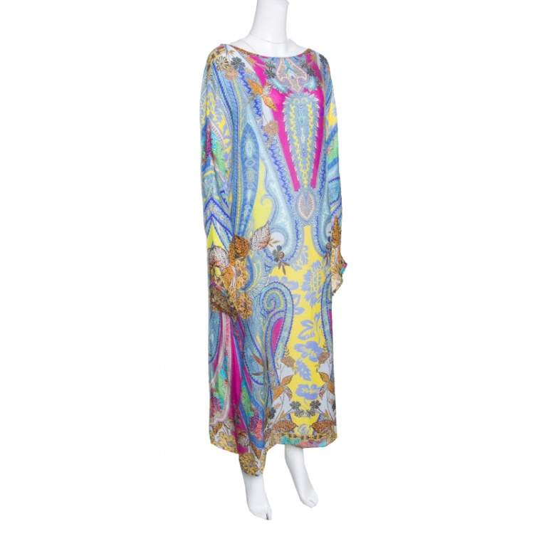 Pre Owned Etro Multicolor Printed Silk Gauze Long Sleeve Dress M