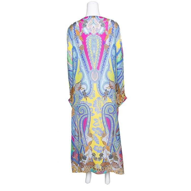 Pre Owned Etro Multicolor Printed Silk Gauze Long Sleeve Dress M