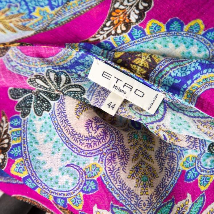 Pre Owned Etro Multicolor Printed Silk Gauze Long Sleeve Dress M