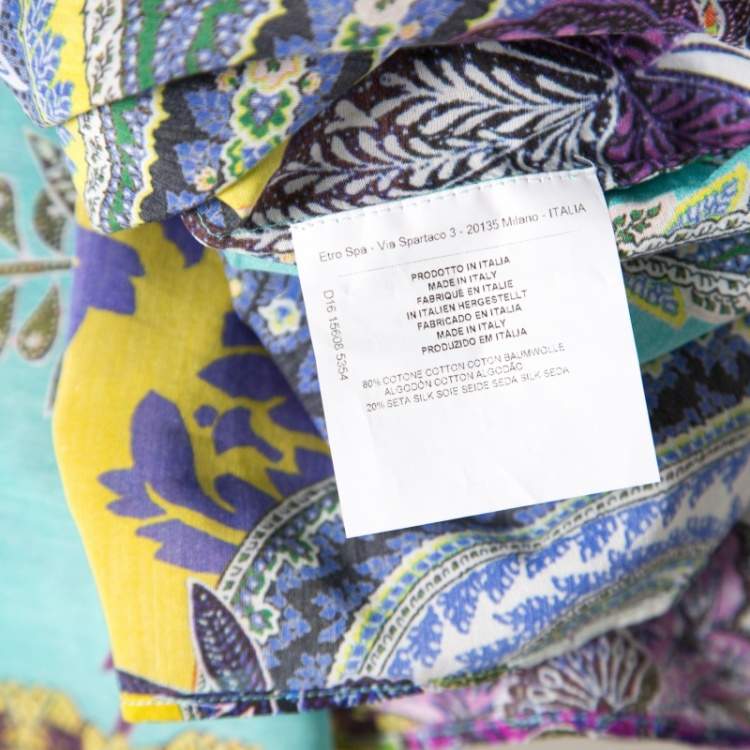Pre Owned Etro Multicolor Printed Cotton and Silk Waist Tie Detail Kaftan Dress M
