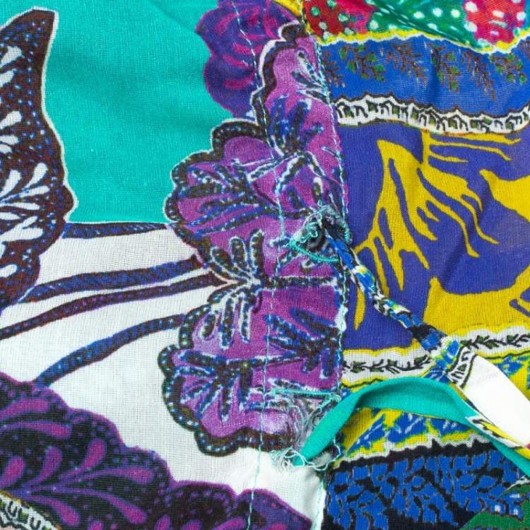 Pre Owned Etro Multicolor Printed Cotton and Silk Waist Tie Detail Kaftan Dress M