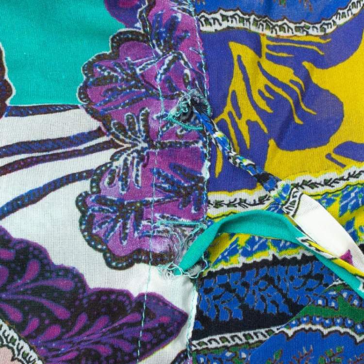 Pre Owned Etro Multicolor Printed Cotton and Silk Waist Tie Detail Kaftan Dress M