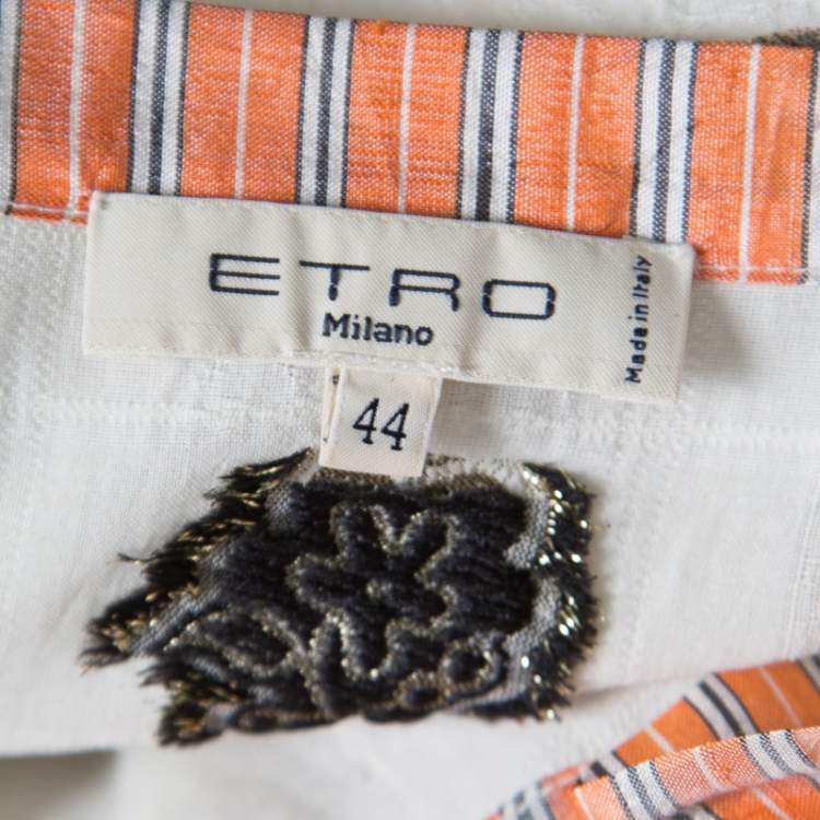 Pre Owned Etro Cream Floral Lurex Jacquard Contrast Neck Detail Long Sleeve Blouse M