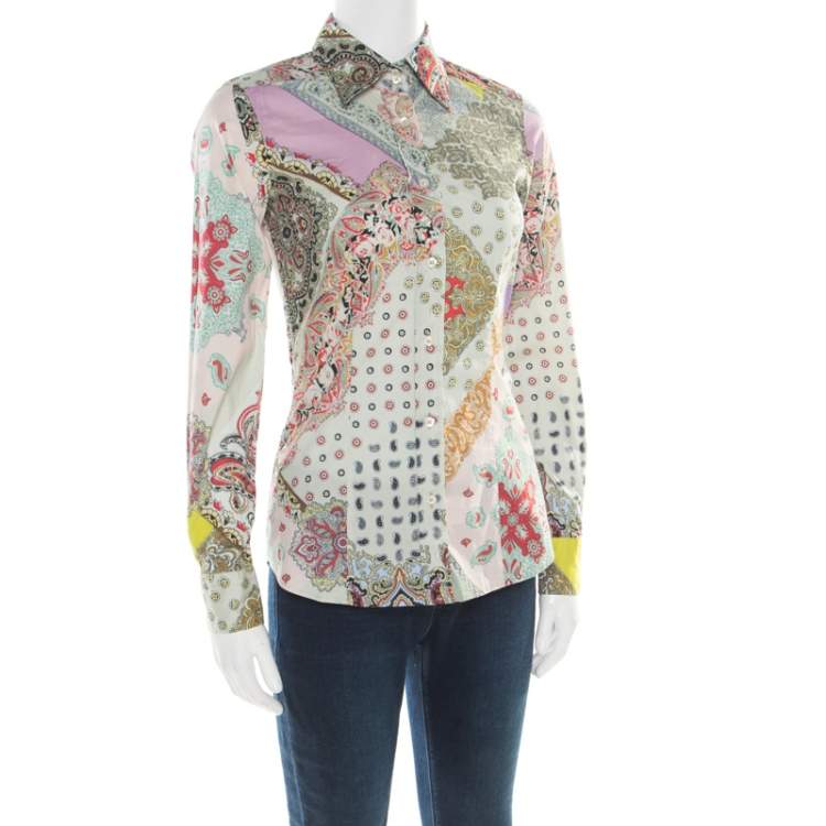 مملوكة مسبقًا Etro Multicolor Printed Stretch Cotton Long Sleeve Button Front Shirt S
