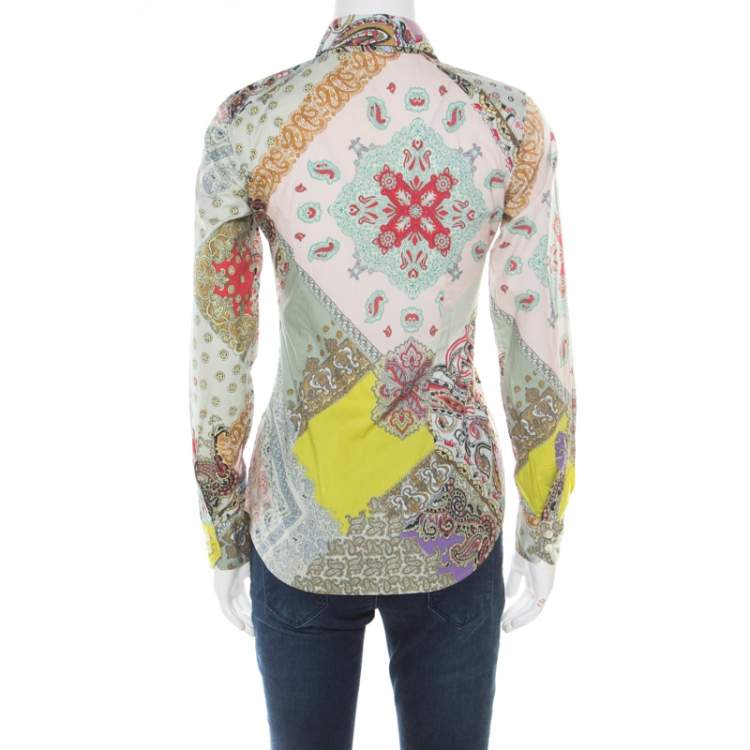 مملوكة مسبقًا Etro Multicolor Printed Stretch Cotton Long Sleeve Button Front Shirt S