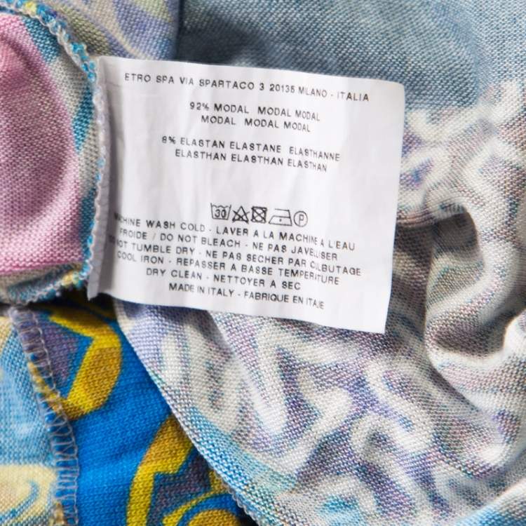 Pre Owned Etro Multicolor Printed Jersey Draped Neck Top M