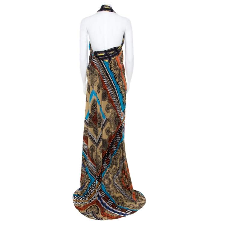 Pre Owned Etro Multicolor Printed Silk Bustier Maxi Wrap Dress M