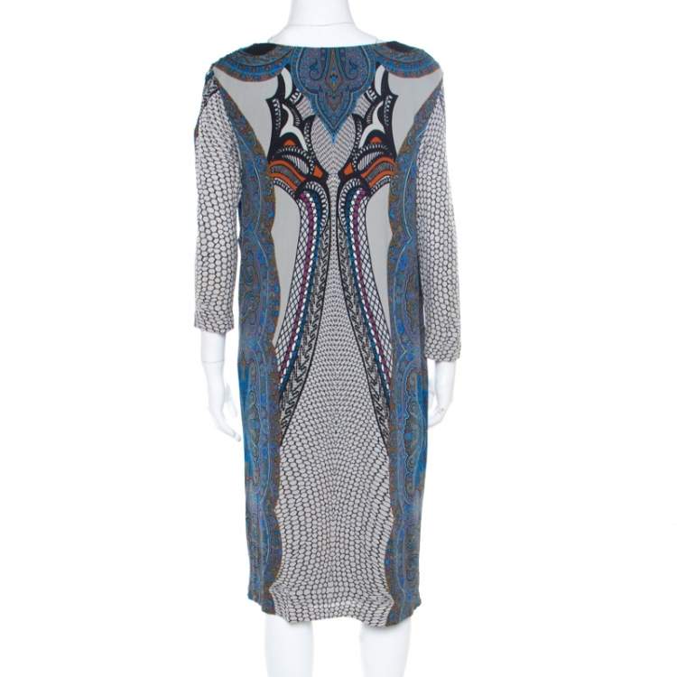 Pre Owned Etro Multicolor Paisley Printed Cowl Neck Shift Dress L