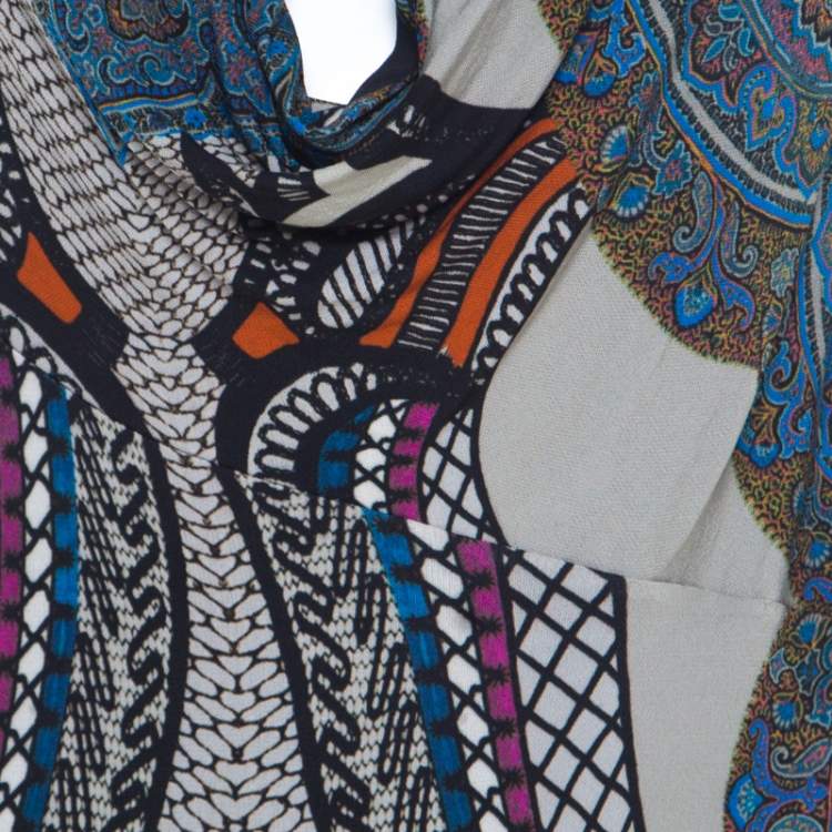Pre Owned Etro Multicolor Paisley Printed Cowl Neck Shift Dress L