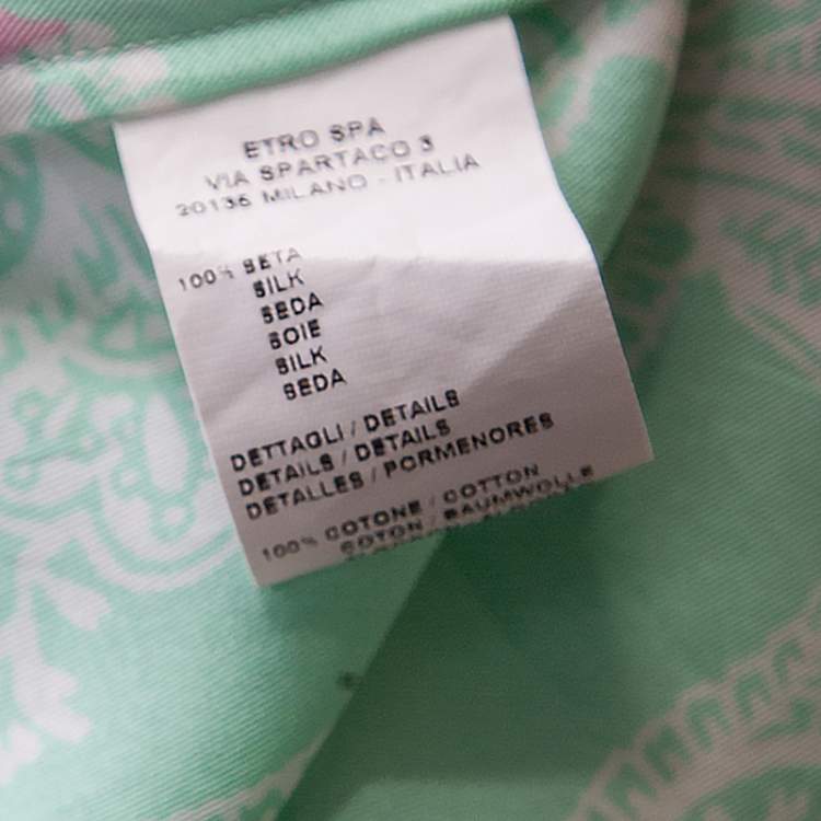 Pre Owned Etro Mint Green and Pink Floral Printed Silk Polo T-Shirt M