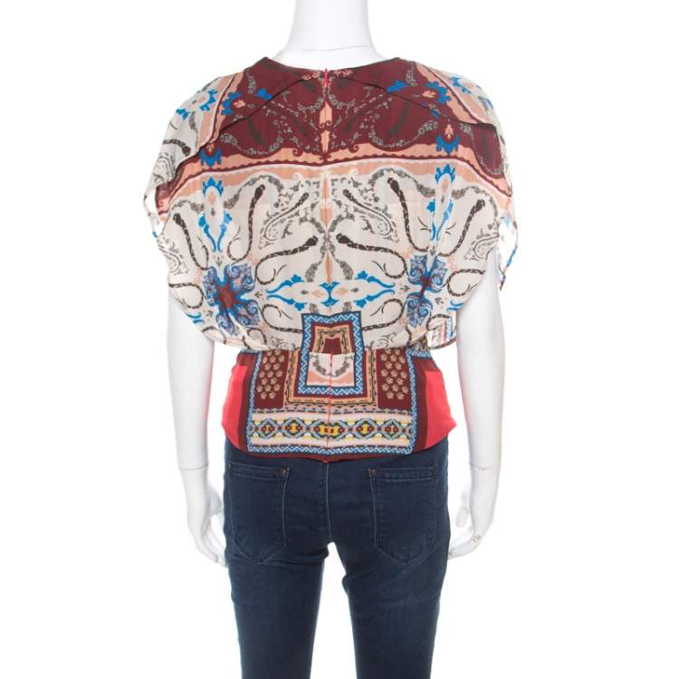 Pre Owned Etro Multicolor Printed Silk Blouson Top S