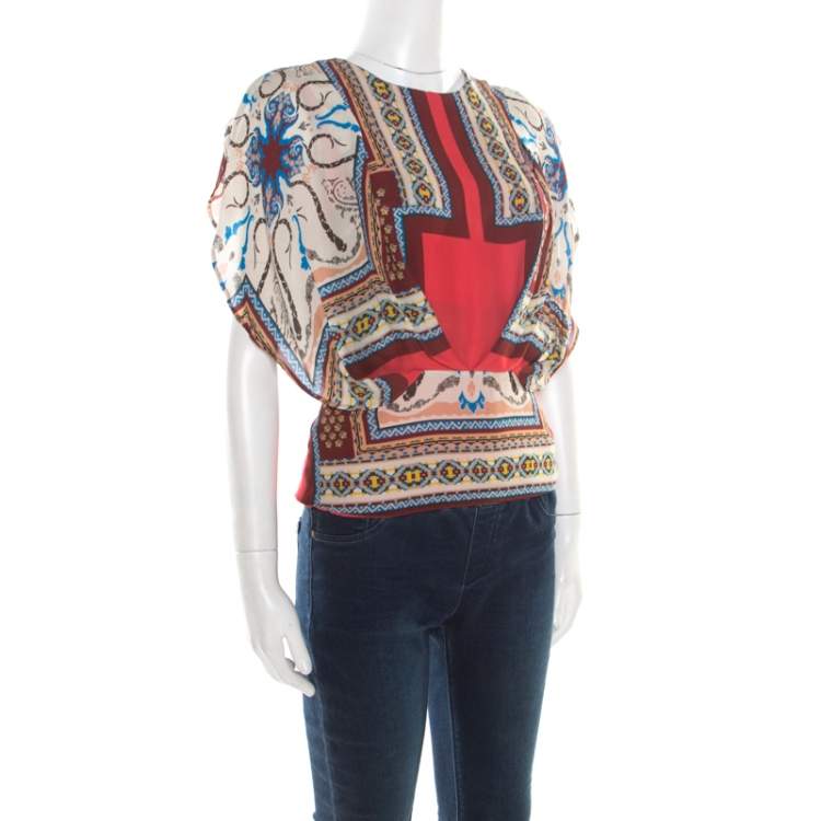 Pre Owned Etro Multicolor Printed Silk Blouson Top S