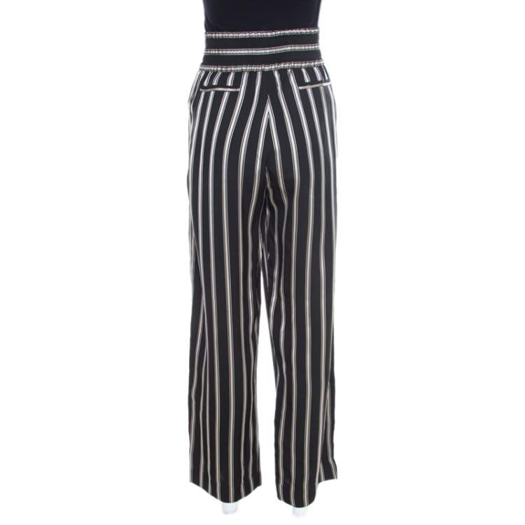 Pre Owned Etro Monochrome Striped Elasticized Waist Wide Leg Pants M
