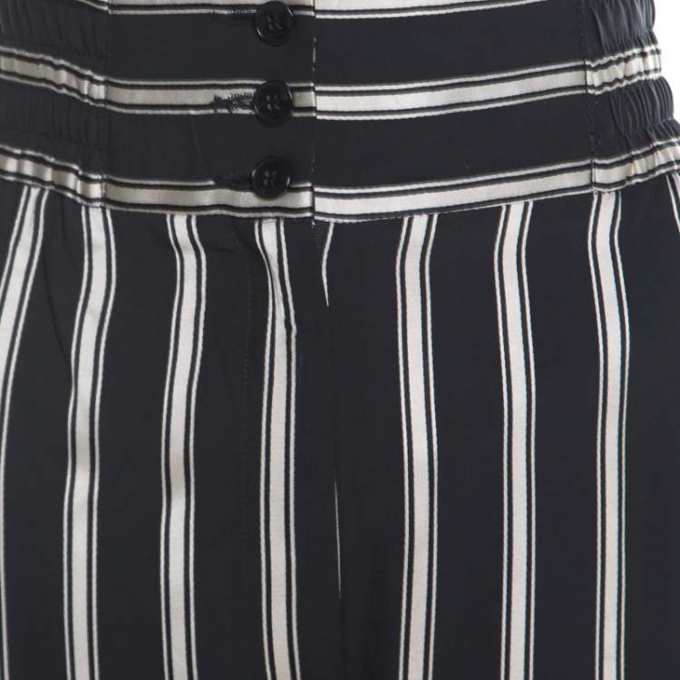 Pre Owned Etro Monochrome Striped Elasticized Waist Wide Leg Pants M