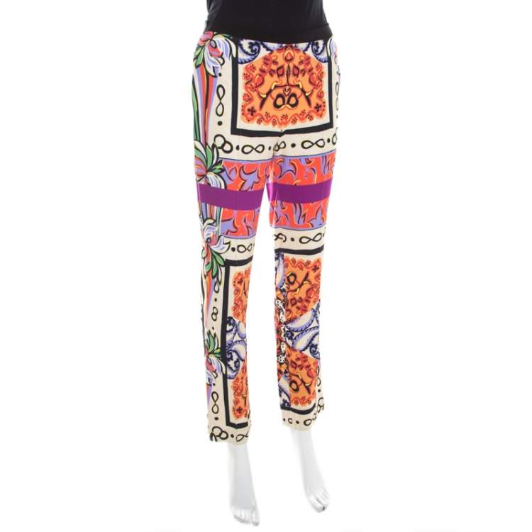 Pre Owned Etro Multicolor Digital Printed Crepe Straight Fit Trousers S