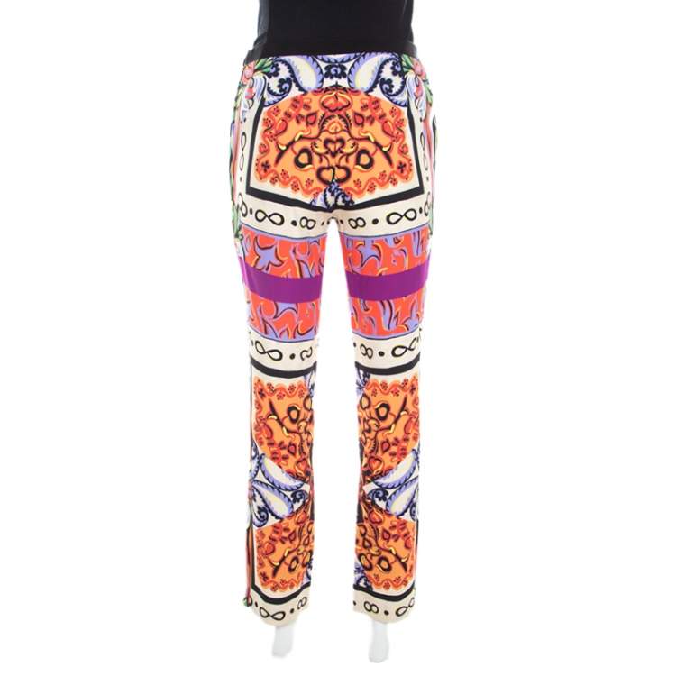 Pre Owned Etro Multicolor Digital Printed Crepe Straight Fit Trousers S