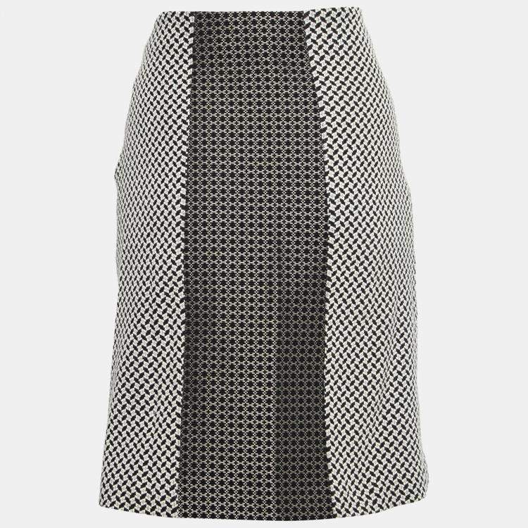 Pre Owned Etro Monochrome Cotton Blend Jacquard Paneled Pencil Skirt L