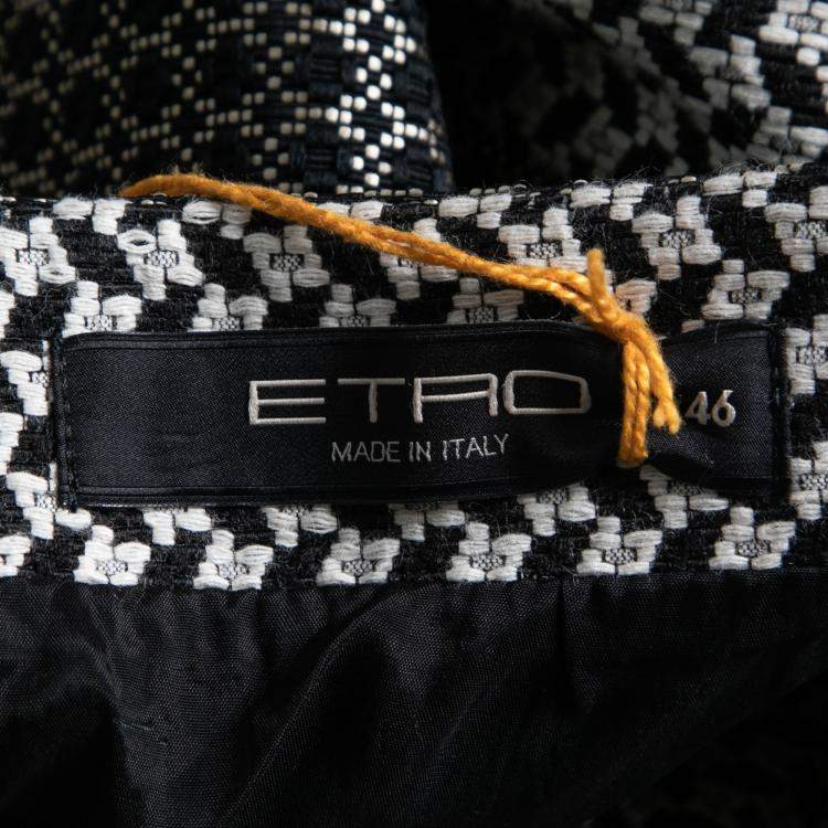 Pre Owned Etro Monochrome Cotton Blend Jacquard Paneled Pencil Skirt L
