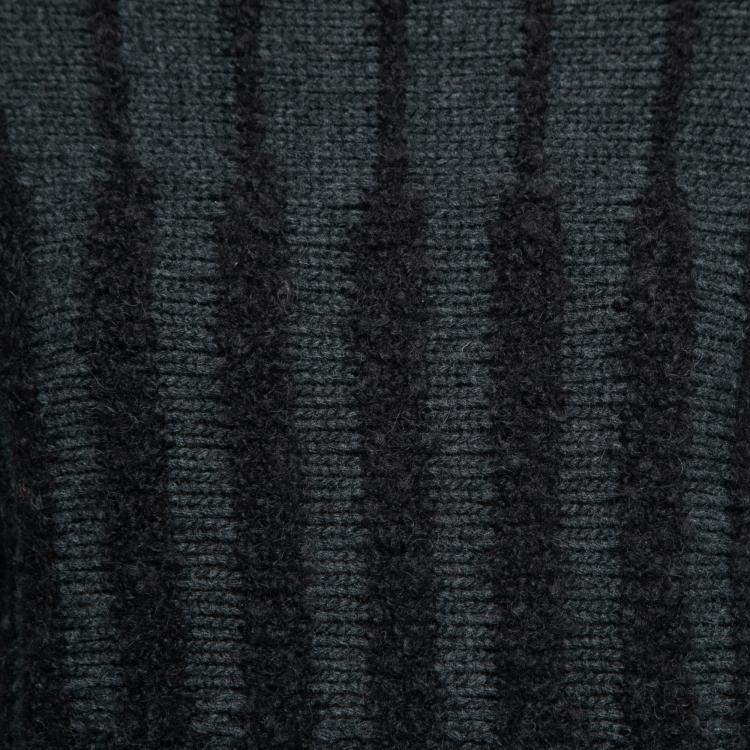Pre Owned Etro Charcoal Grey Wool and Alpaca Textured Knit Long Sleeve High Sweater S