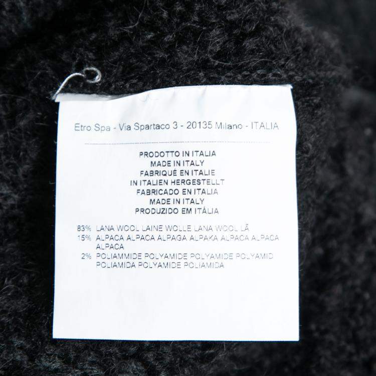 Pre Owned Etro Charcoal Grey Wool and Alpaca Textured Knit Long Sleeve High Sweater S