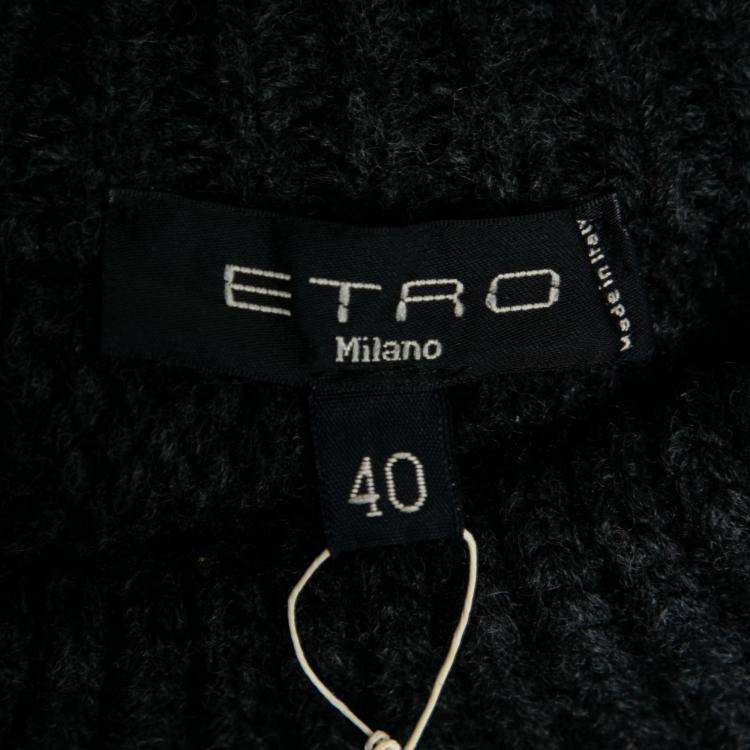 Pre Owned Etro Charcoal Grey Wool and Alpaca Textured Knit Long Sleeve High Sweater S