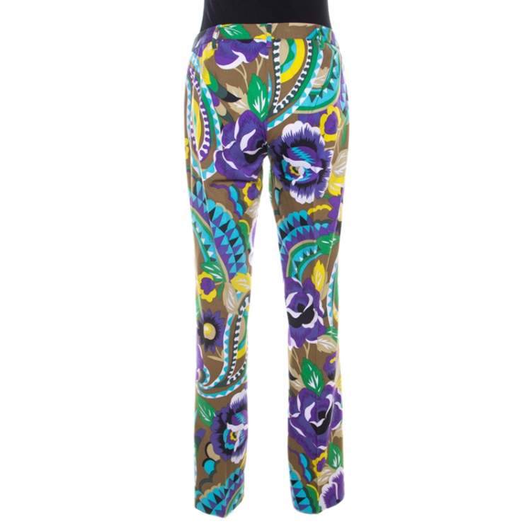 Pre Owned Etro Multicolor Printed Cotton Straight Fit Trouser M 
