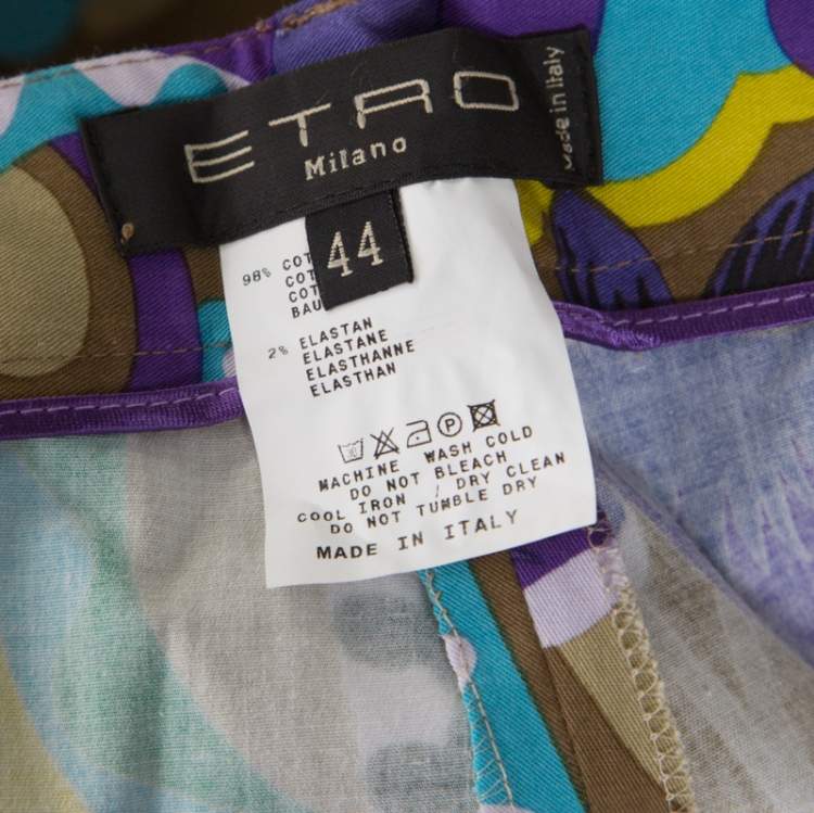 Pre Owned Etro Multicolor Printed Cotton Straight Fit Trouser M 