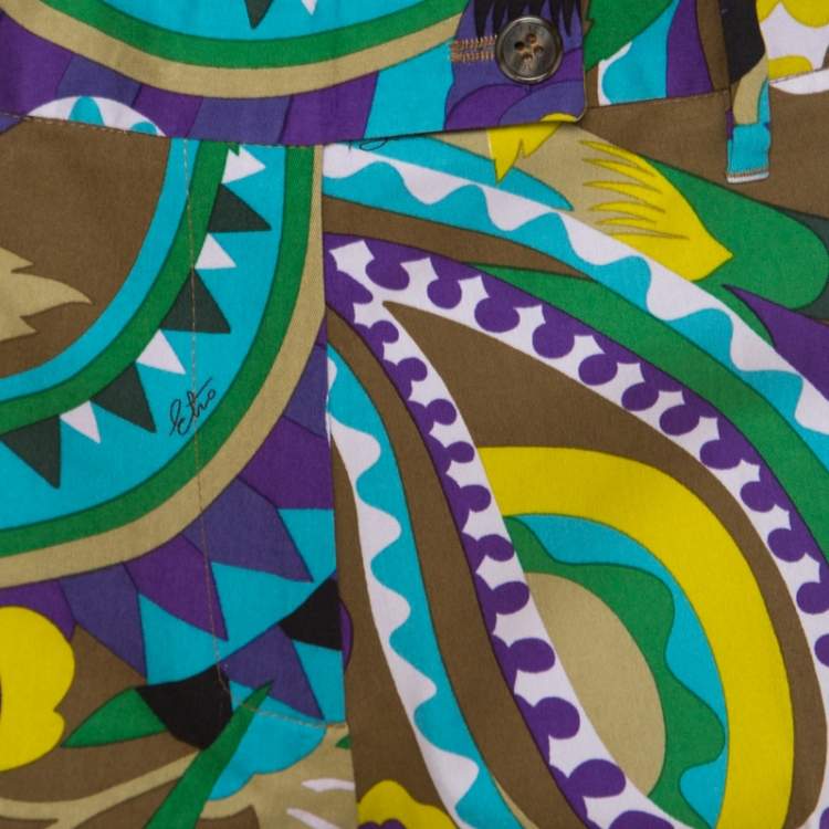 Pre Owned Etro Multicolor Printed Cotton Straight Fit Trouser M 