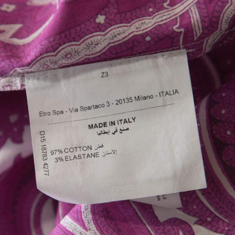 Pre Owned Etro Purple Paisley Print Cotton Stretch Button Front Shirt M