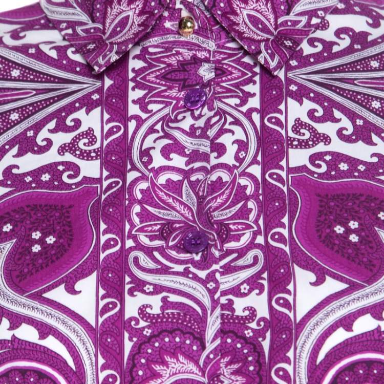 Pre Owned Etro Purple Paisley Print Cotton Stretch Button Front Shirt M