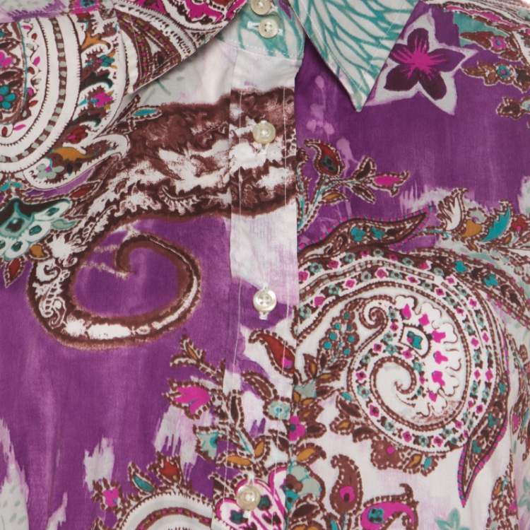 Pre Owned Etro Multicolor Paisley Print Cotton Stretch Button Front Shirt L