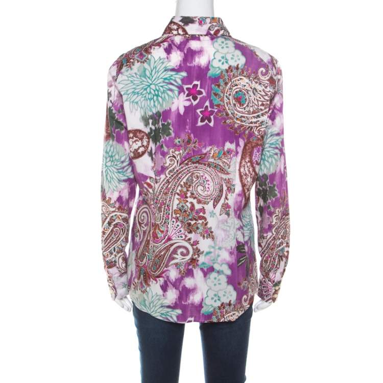 Pre Owned Etro Multicolor Paisley Print Cotton Stretch Button Front Shirt L