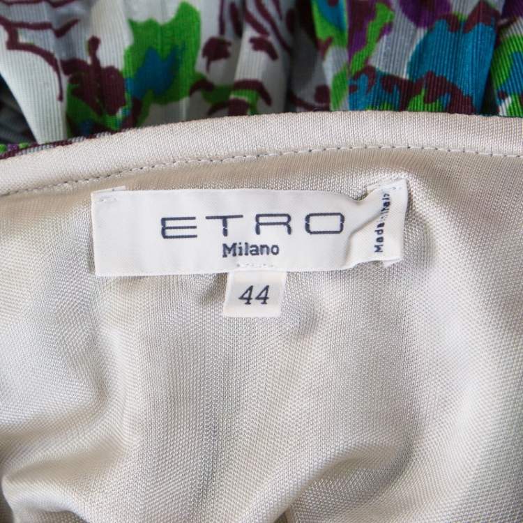 Pre Owned Etro Multicolor Floral Print Jersey Ruffle Neck Midi Dress M