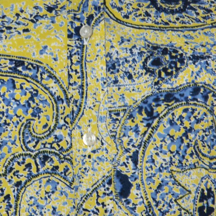 Pre Owned Etro Yellow Paisley Print Cotton Button Front Blouse S