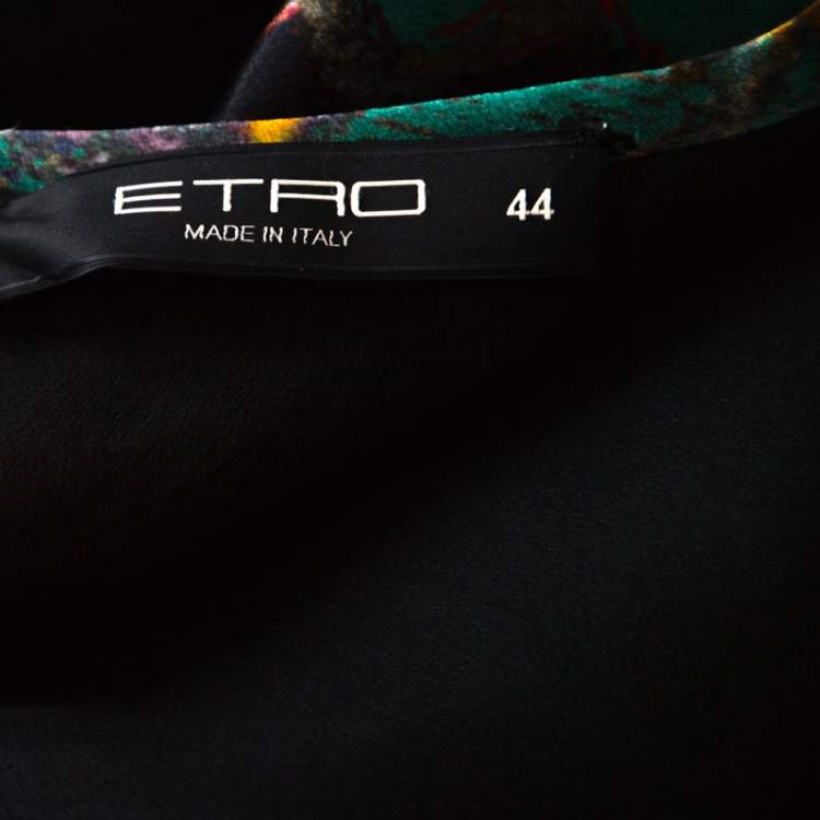 Pre Owned Etro Black & Multicolor Ikat Print Satin & Crepe Full Sleeve Dress M