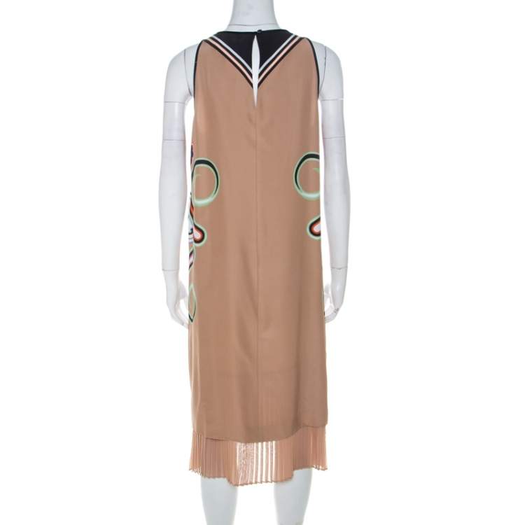 Pre Owned Etro Multicolor Printed Silk Crepe Pleated Hem Detail Midi Dress M 