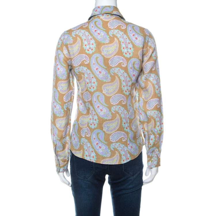 Pre Owned Etro Multicolor Paisley Print Linen Long Sleeve Button Front Shirt S