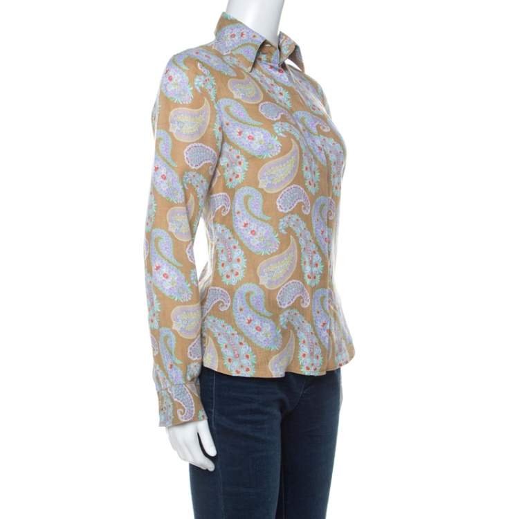 Pre Owned Etro Multicolor Paisley Print Linen Long Sleeve Button Front Shirt S