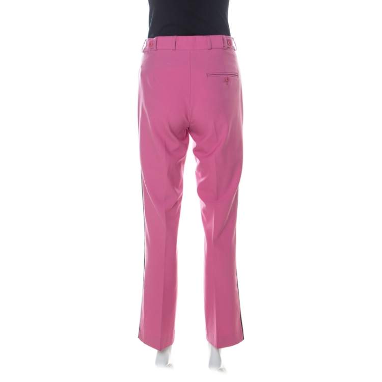 Pre Owned Etro Pink Crepe Wool Contrast Side Stripe Detail Tapered Trousers S