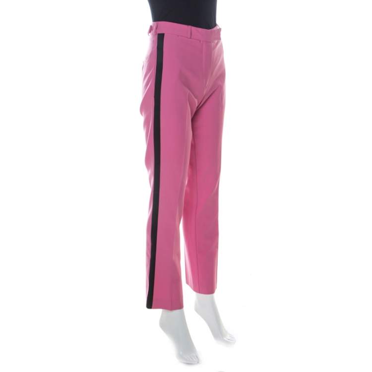 Pre Owned Etro Pink Crepe Wool Contrast Side Stripe Detail Tapered Trousers S