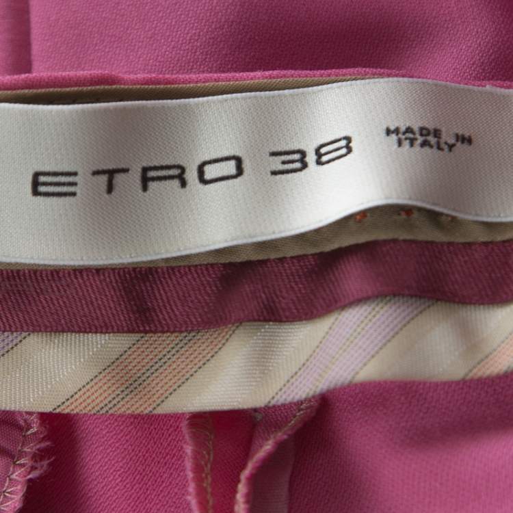 Pre Owned Etro Pink Crepe Wool Contrast Side Stripe Detail Tapered Trousers S