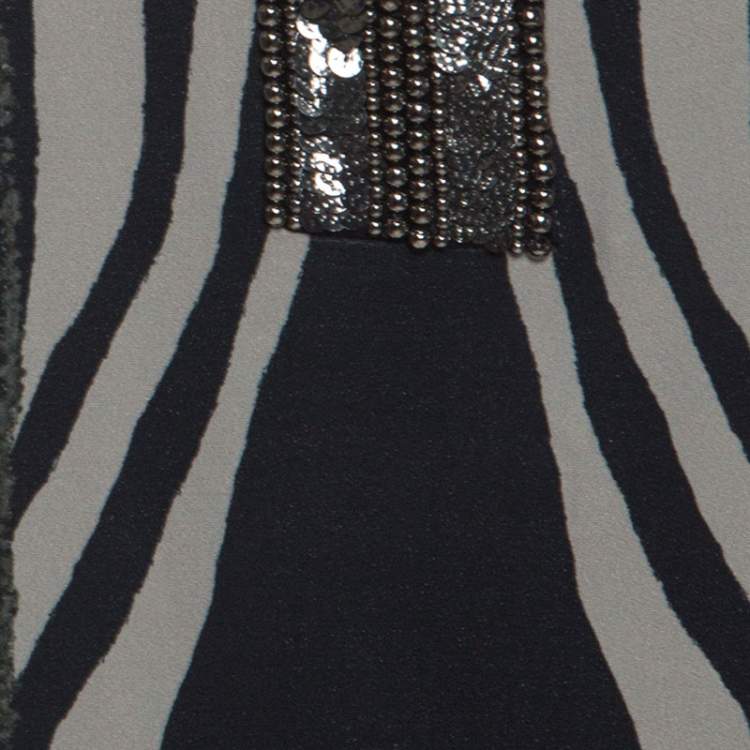 Pre Owned Etro Grey Zebra Print Embellished Neckline Shift Dress M
