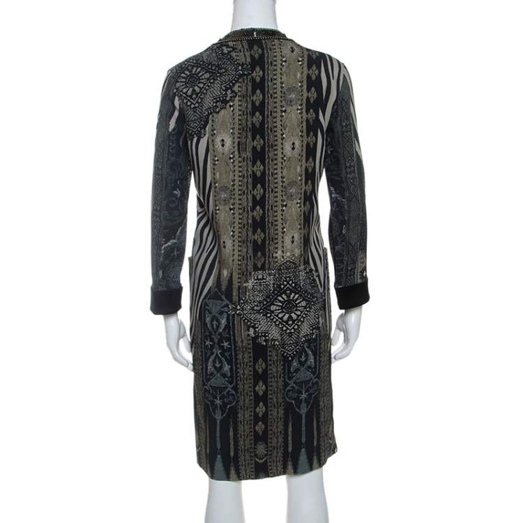 Pre Owned Etro Grey Zebra Print Embellished Neckline Shift Dress M