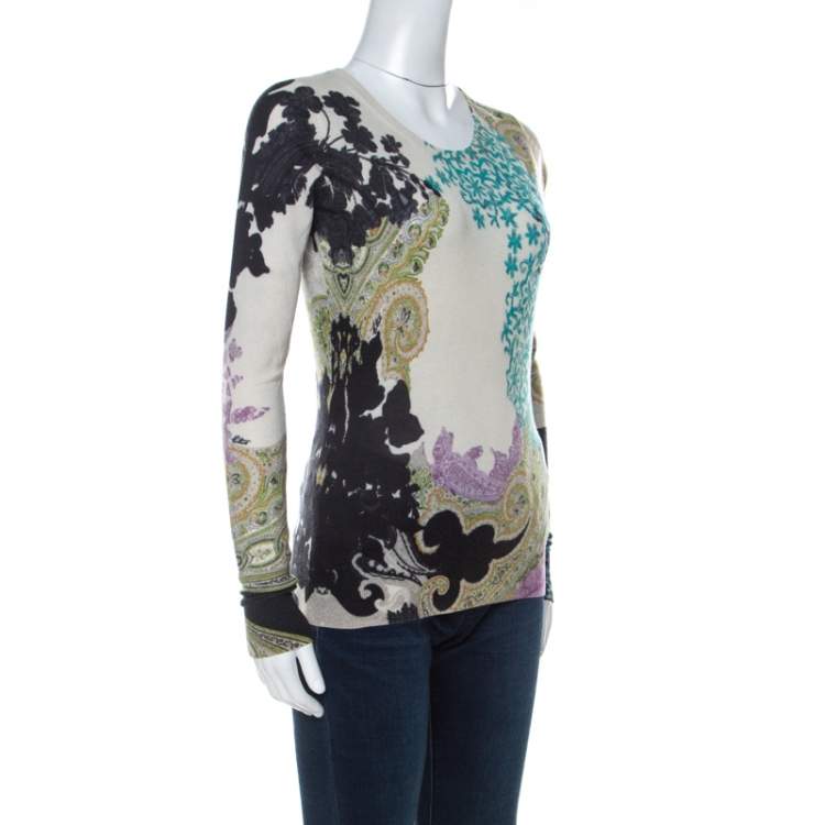 Pre Owned Etro Multicolor Paisley Print  Silk and Cashmere Blend Sweater M