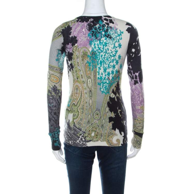 Pre Owned Etro Multicolor Paisley Print  Silk and Cashmere Blend Sweater M