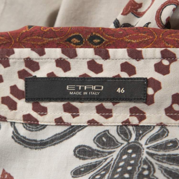 Pre Owned Etro Beige Printed Stretch Cotton Button Front Shirt L