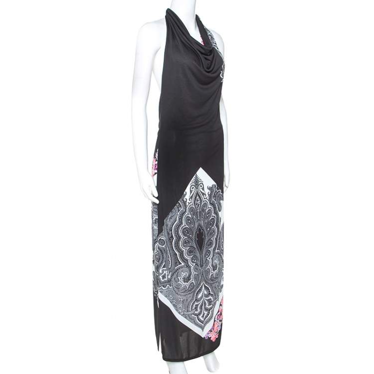 Pre Owned Etro Black Paisley Print Cowl Halterneck Maxi Dress M